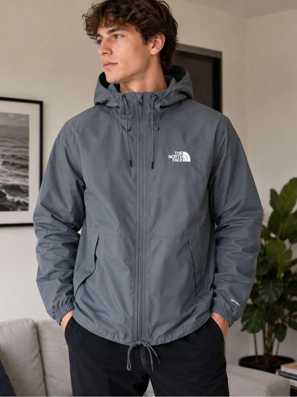 The North Face Men's Hooded Windbreaker - Charcoal Gray